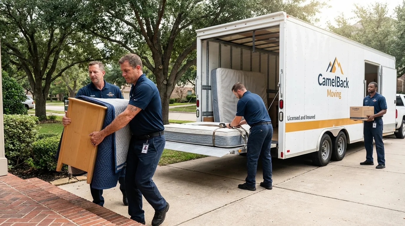Crew loading residential truck for cross-state move from Urbana, IA