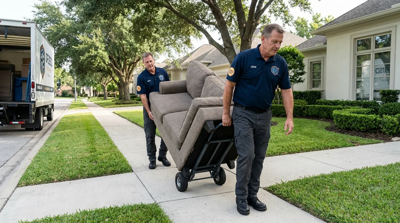 Local residential moving crew loading furniture in Urbana, IA