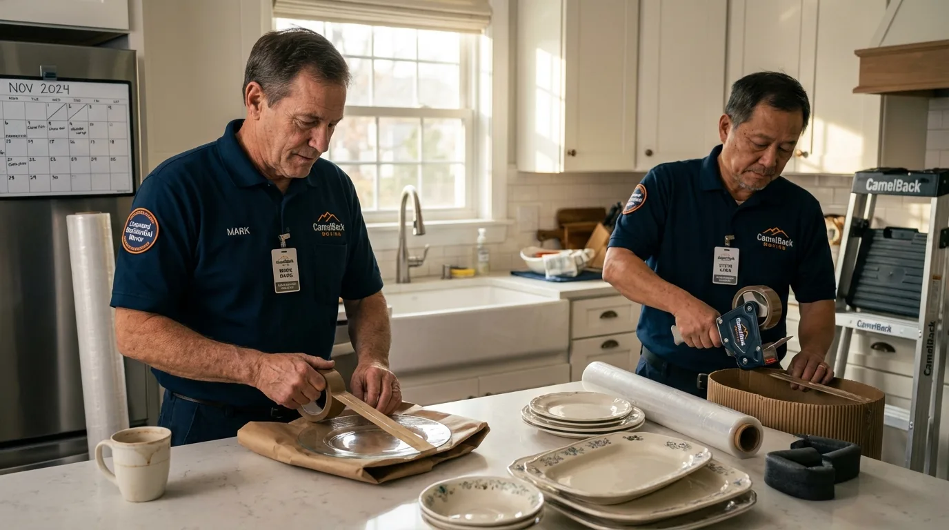 Professional crew packing kitchen dishware in Urbana, IA